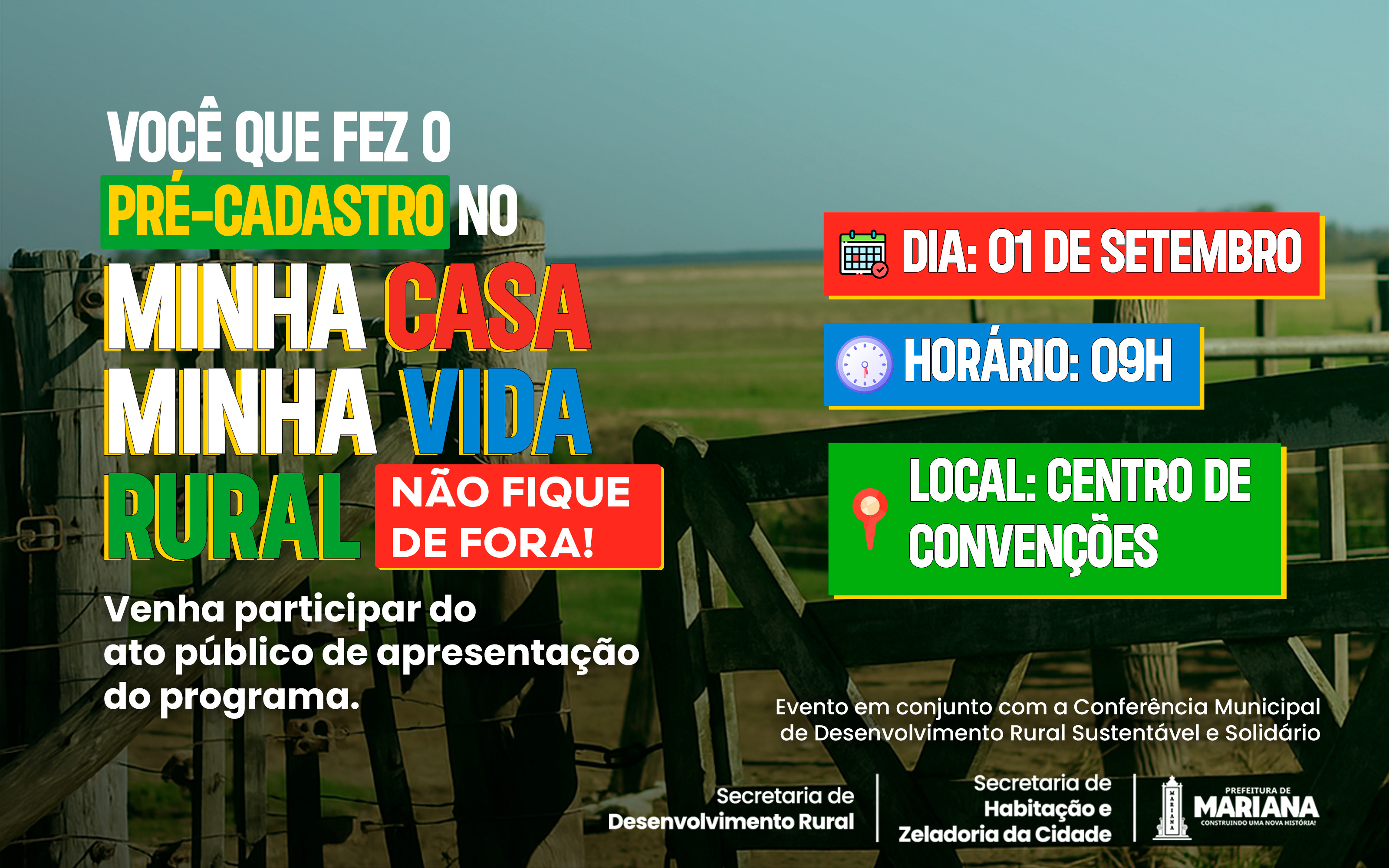 Assembleia do Minha Casa Minha Vida Rural será realizada junto à Conferência Municipal de Desenvolvimento Rural Sustentável e Solidário