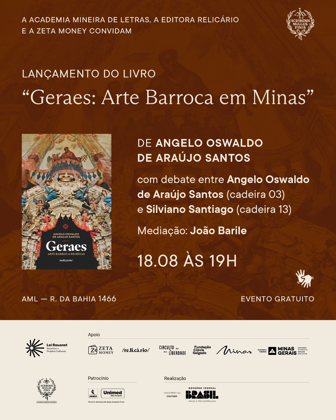 Academia Mineira de Letras lança livro sobre arte barroca de Minas com autoria de Angelo Oswaldo