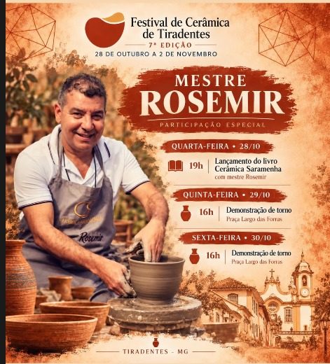 Mestre Rosemir representa Conselheiro Lafaiete e lança livro na 7ª edição do Festival de Cerâmica de Tiradentes