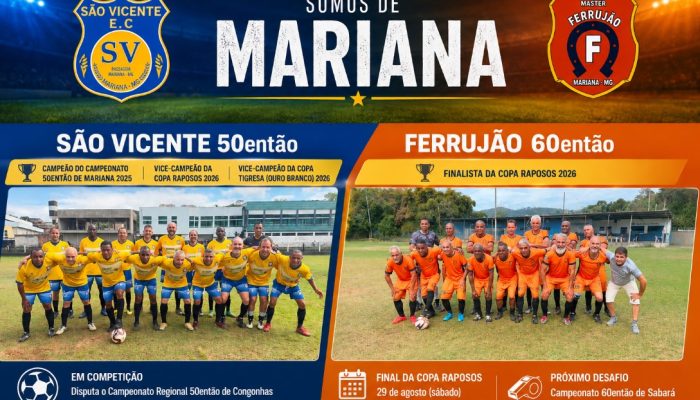 São Vicente 50tão disputa campeonato em Congonhas, enquanto Ferrujão 60tão se prepara para final da Copa Raposos e estreia em Sabará