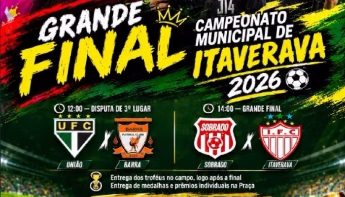É NESTE DOMINGO! Sobrado e Itaverava decidem o título do Campeonato Municipal de Itaverava 2026...