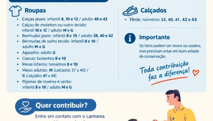 Larmena lança campanha de arrecadação de roupas e calçados para meninos acolhidos Instituição em Conselheiro Lafaiete